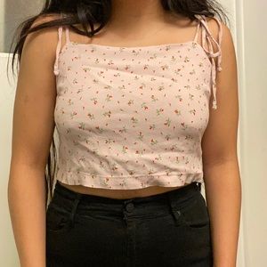 brandy melville pink flower tie top